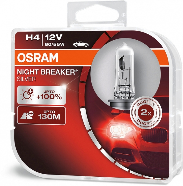 Osram H4 Night Breaker Silver Halogen Scheinwerferlampen 12V 55W Duo Box (2 Stück)